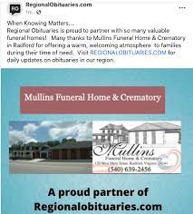 mullins funeral home radford va